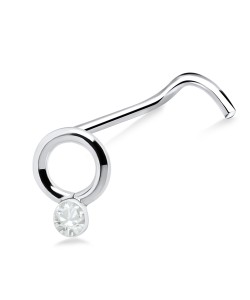 Stone Ring Shaped Silver Curved Nose Stud NSKB-43